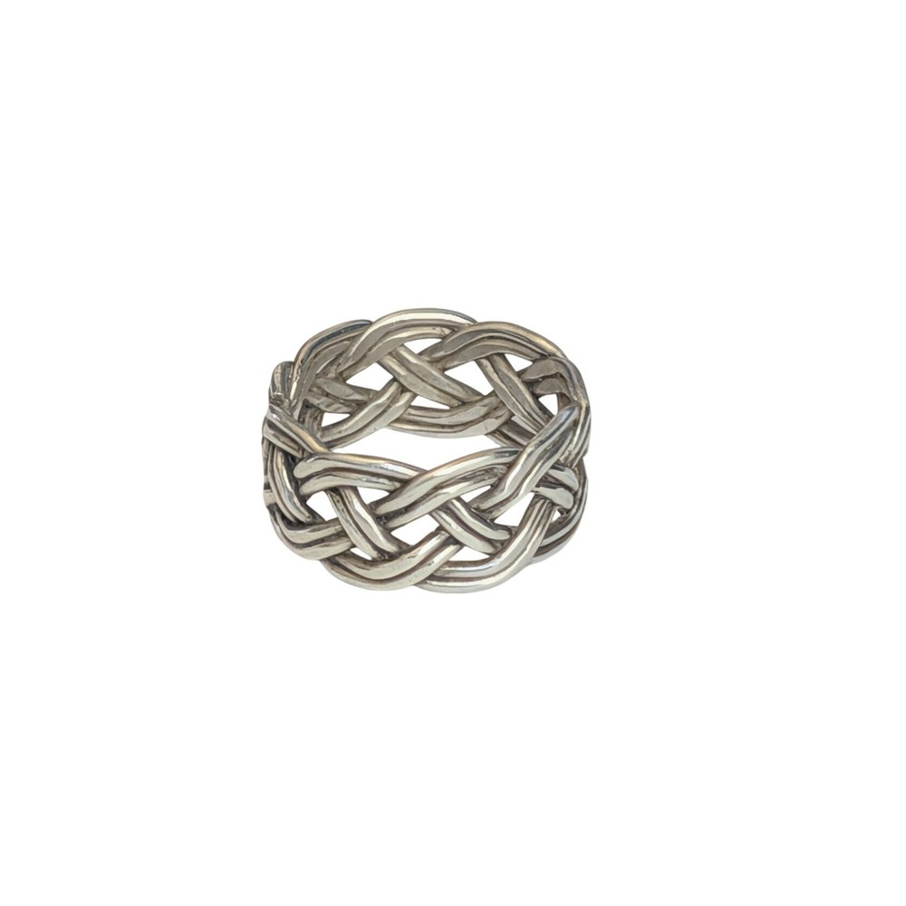 Vintage 925 Silver Braided Woven Knot Band Ring Unisex Celtic Wide Size 9 Chunky